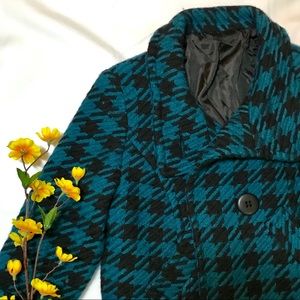 Houndstooth Crop Pea Coat Jacket